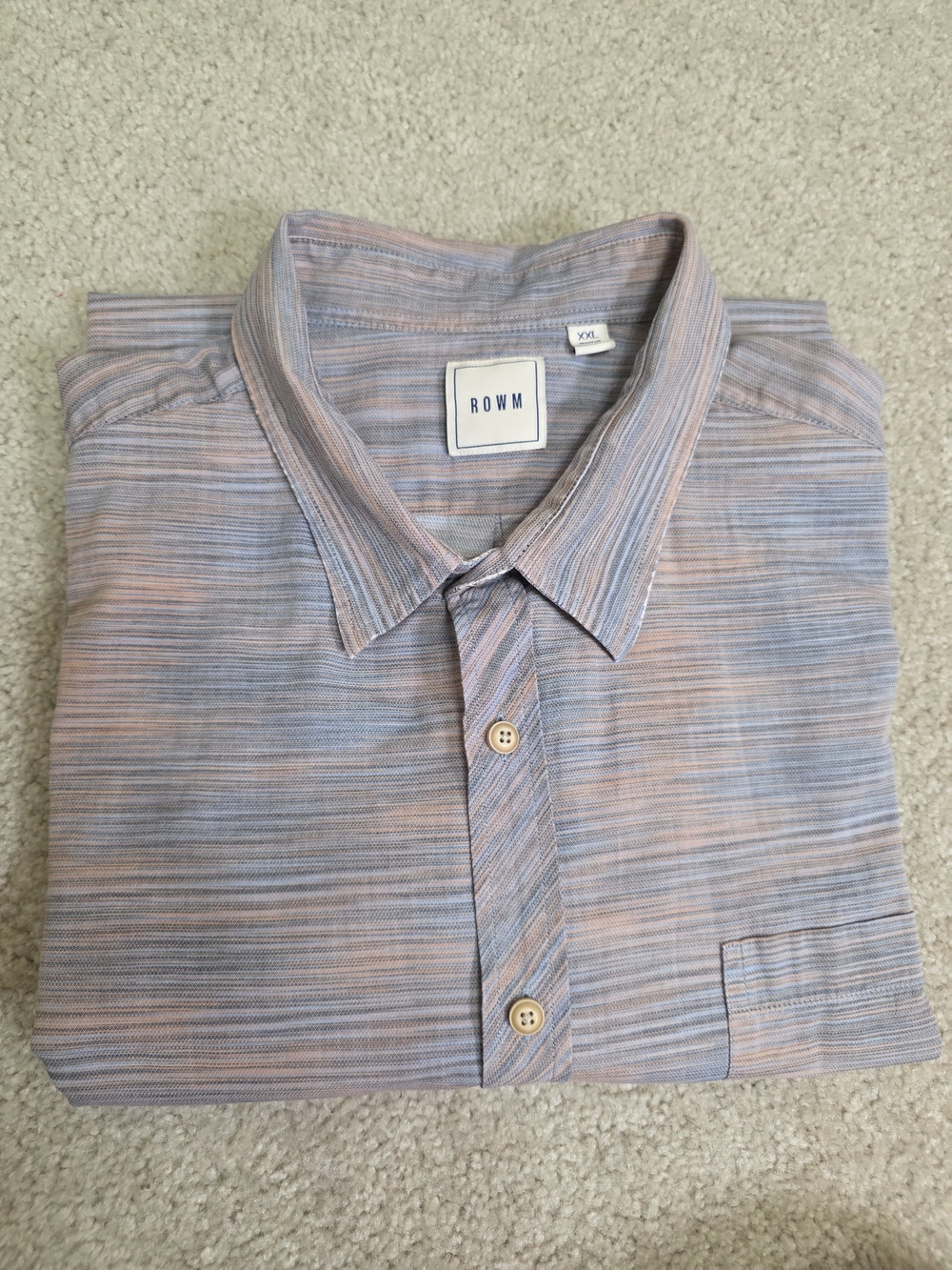 Casual Short-Sleeve Button-Down Shirt in Blue and Peach Stripe XXL